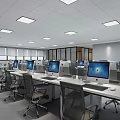 Modern Open Office Space With Desks Computers Office Chairs And Ceiling Lights 3d model