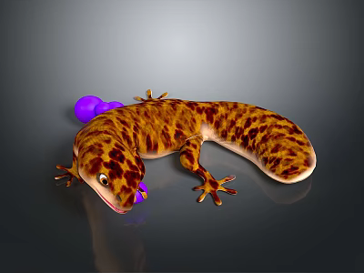 3D Rendered Brown Spotted Aquatic Animal With Purple Balls On Gray Gradient Background 3d model