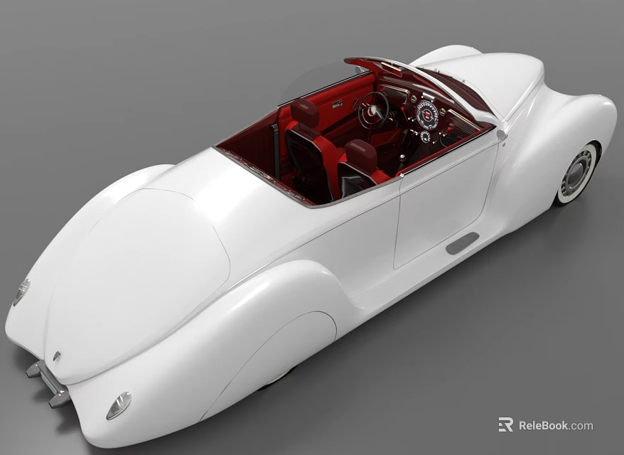 White Classic Convertible Car With Red Interior And Sleek Vintage Body Design 3d model 