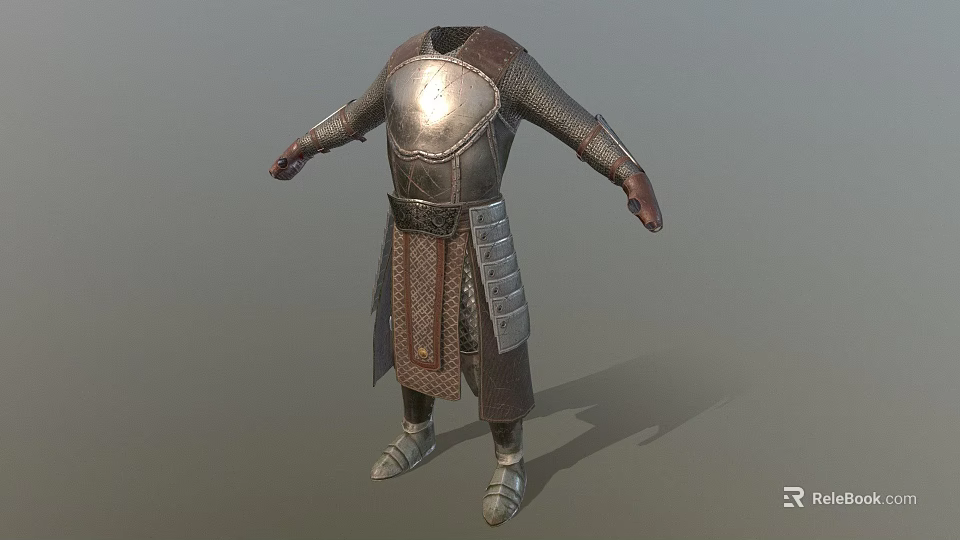 Medieval Armor 3D Render With Metal Leather Cuirass Arm Guards Skirt And Boots 3d model 