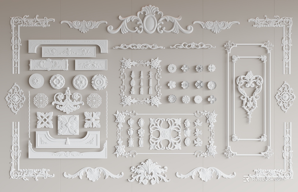 Various Intricate Decorative Carvings With Ornamental Patterns And Design Elements 3d model 