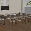 Modern Conference Table with Six Chairs Laptop and Plant in Office Space