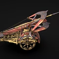 Ancient Medieval Ballista War Machine With Wooden Structure Metal Components Wheels And Arrow Design