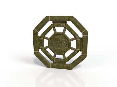 Octagonal Green Scene Component With Textured Surface And Circular Center Design 3d model