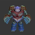 Red And Blue Armored Robot Character With Futuristic Mechanical Design