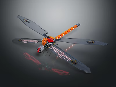 Smart Dragonfly Robot With Gray Wings Orange Body And Mechanical Details 3d model