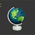 Modern Polygonal Globe Decorative Furniture With Silver Stand And Blue Green Surface Design
