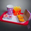 Fast Food Commercial Equipment Including Red Tray Purple Cup Fries Chicken Nugget And Sauce Containers