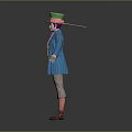 Colorful Clown Character Wearing Green Hat Blue Coat with Playful Animal Companion and Colorful Prop