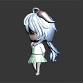 Cute Chibi Cartoon Character With Blue Hair Pigtails Red Bow White Top Green Plaid Skirt