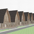 Wooden Detached Villa with Gabled Roof Balconies Staircases and Trees in Natural Setting