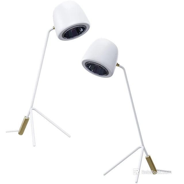 Modern Minimalist Floor Lamp With White Pole Gold Accent And Tripod Base Round Shade Design 3d model 