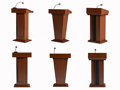Wooden Podiums With Microphones In Various Designs For Public Speaking Events 3d model