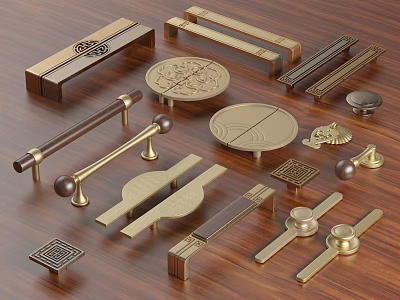 Decorative Brass Furniture Handles With Traditional Patterns And Various Shapes For Cabinets And Drawers 3d model