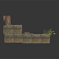 Modern Outdoor Brick Structure With Water Faucet And Small Decorative Plant