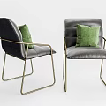 Modern Minimalist Armchairs With Dark And Light Gray Upholstery Green Cushions And Golden Metal Frames
