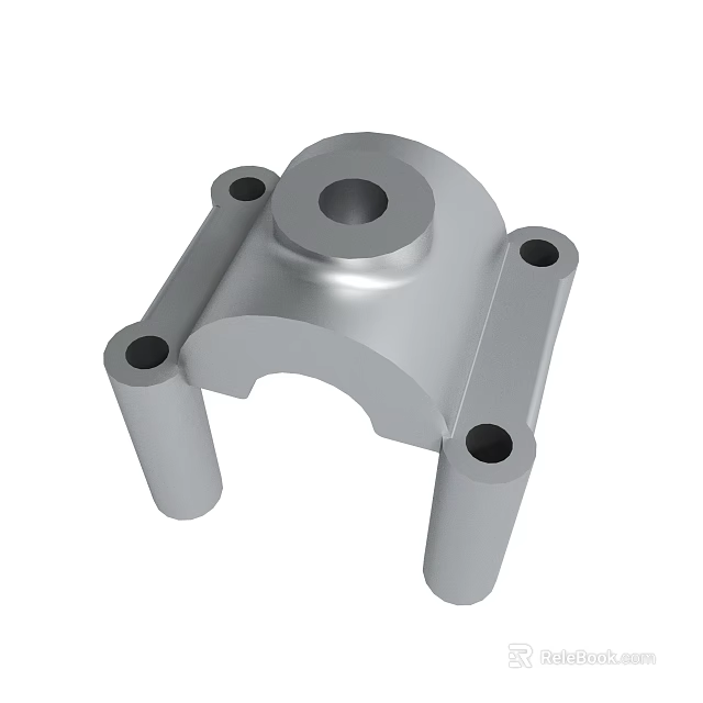Silver Metal Mechanical Part With Cylindrical Supports And Mounting Holes 3d model 