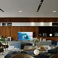 Modern Living Room Interior With Wooden Wall Paneling TV Shelving Sofa And Coffee Table