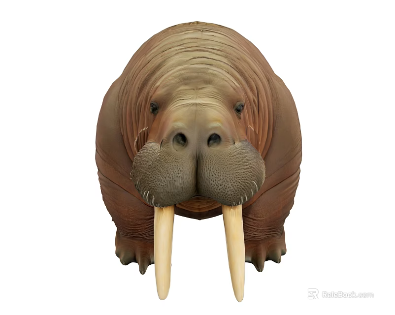 Walrus Head With Long Tusks And Whiskers In Close Up View 3d model 