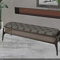 Modern Upholstered Bench With Patterned Fabric Rattan Accent And Wooden Legs For Indoor Decor