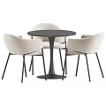 Modern Minimalist Table and Chair Set with Beige Upholstered Chairs and Round Dark Table Top