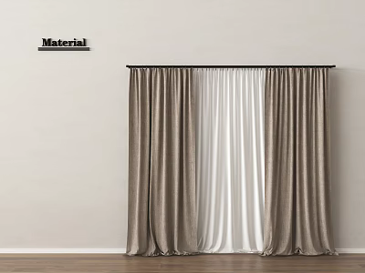 Stylish Layered Curtains With Brown And White Panels For Modern Room Decor 3d model