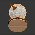 Traditional Wooden Bucket with Open Lid and Wooden Spoon Containing Salt