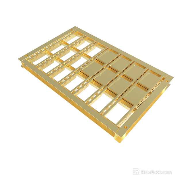 Golden Metal Grid Component With Regular Square Openings And Frame Structure 3d model 
