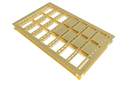 Golden Metal Grid Component With Regular Square Openings And Frame Structure 3d model