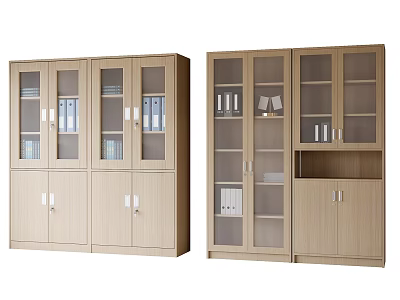 Wooden Office Storage Cabinets With Glass Doors And Document Files 3d model