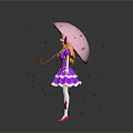 Anime Girl In Purple Dress With Decorative Umbrella Eye Patterned Ornament And Falling Shattered Pieces
