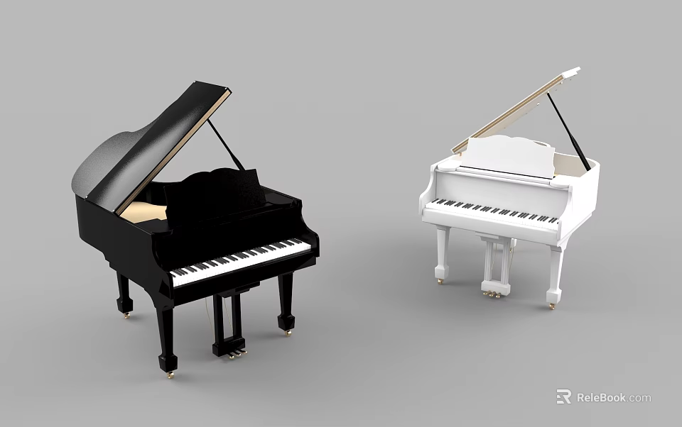 Black And White Grand Pianos Musical Instruments For Home Decor 3d model 