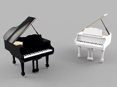 Black And White Grand Pianos Musical Instruments For Home Decor 3d model