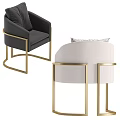Modern Single Sofa with Black Light Gray Upholstery Gold Metal Legs and Geometric Pattern Cushion