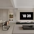 Modern Living And Dining Room Interior With White Sofa Black Coffee Table Dining Set 3d model