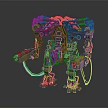 Futuristic Mechanical Robot Game Movie Character Armed With Weapon Complex Structure And Yellow Cables