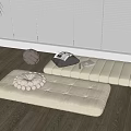 White Upholstered Daybeds On Wooden Floor With Window Blinds And Decorative Pillows