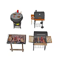 Outdoor Grills Collection With Different Styles Barbecue Meat Sausages And Wooden Metal Frames