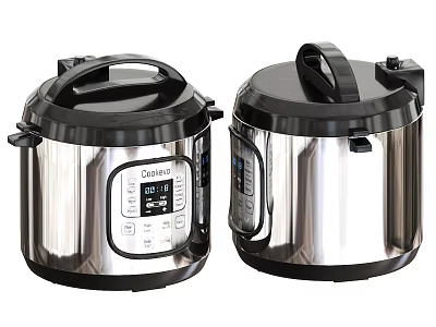 Modern Stainless Steel Electric Pressure Cookers With Digital Display And Black Lids 3d model