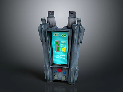 Futuristic Tech Device With Green Display Screen And Gray Casing Buttons 3d model