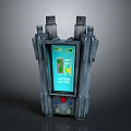 Futuristic Tech Device With Green Display Screen And Gray Casing Buttons