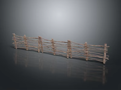Rustic Handwoven Wooden Fence With Support Posts For Outdoor Garden Decoration 3d model
