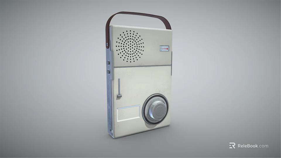 Vintage Portable Audio Speaker With Handle Speaker Grille Control Knob And Metallic Finish 3d model 