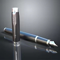 Elegant Metallic Fountain Pens With Shiny Finish Standing And Lying On Sleek Surface