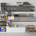 Modern Commercial Kitchen Appliances With Oven Display Case Coffee Machine And Marble Counter
