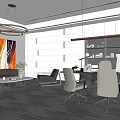 Modern Open Office Interior With Sofa Coffee Table Desk Computer And Pendant Lights 3d model