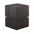 Modern Dark Brown Wooden Cube Stool With Natural Wood Grain Stacked Decorative Design