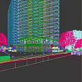 Vibrant Commercial Street With High Rise Buildings Shops And Pedestrians In Evening