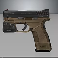 Modern Tactical Pistol With Brown Textured Grip And Black Frame Design