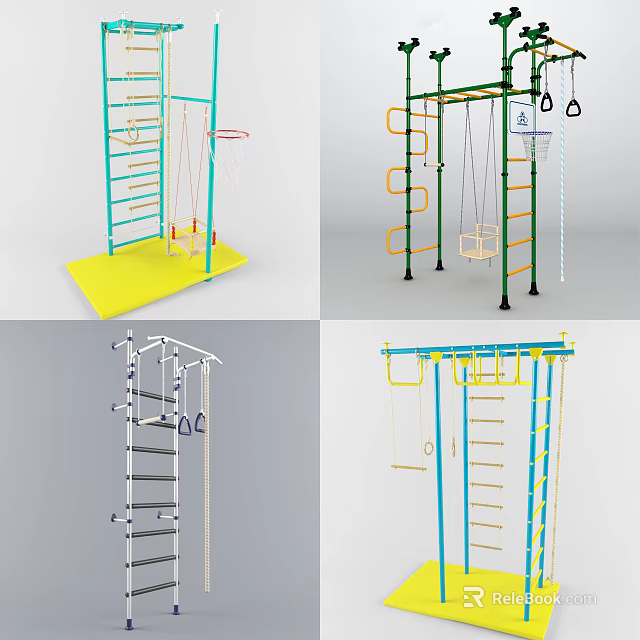 Multifunctional Outdoor Sports Playground Equipment With Climbing Ladders Swings Rings And Ropes 3d model 